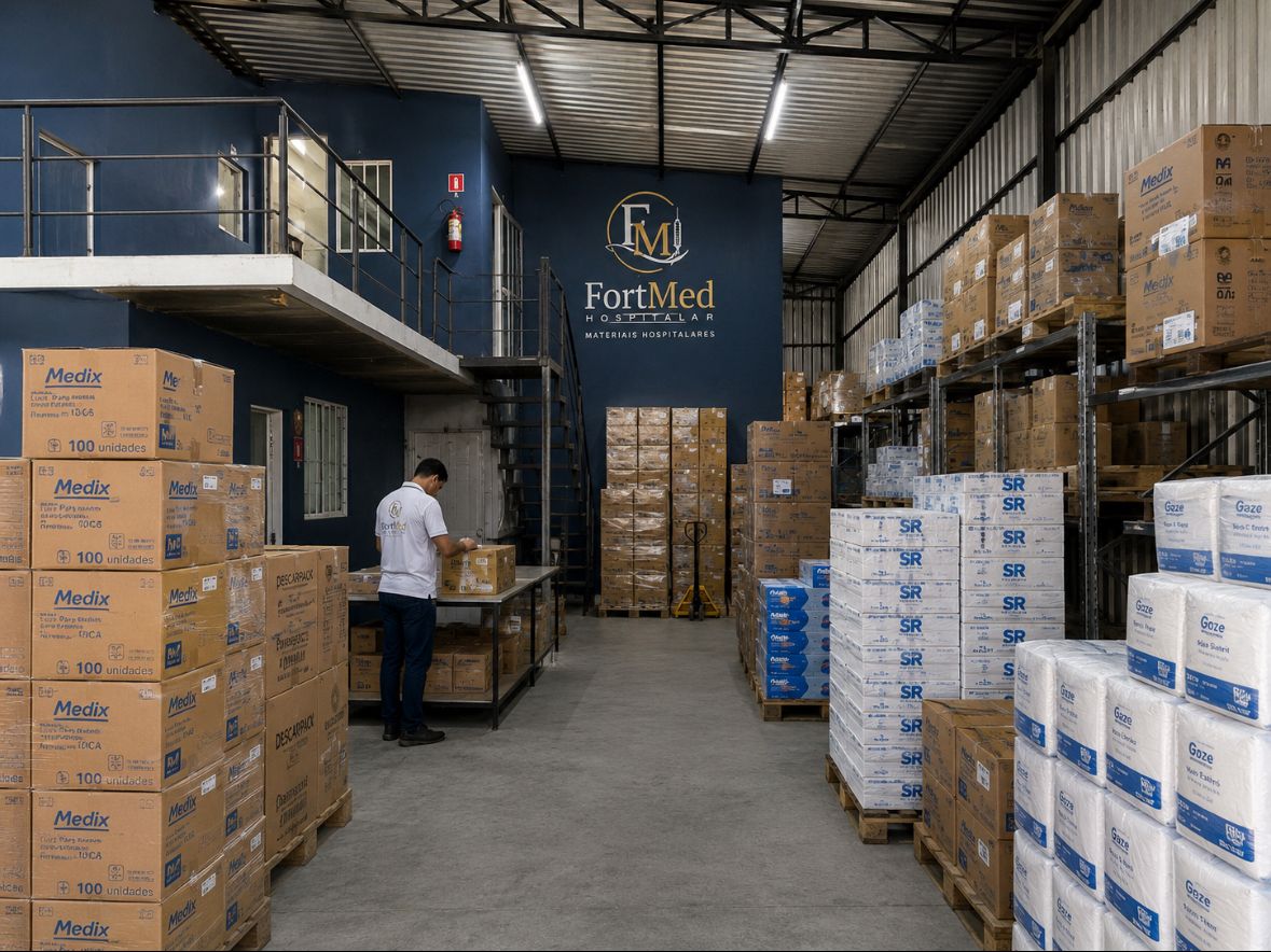 Depósito Fortmed com estoque de materiais hospitalares